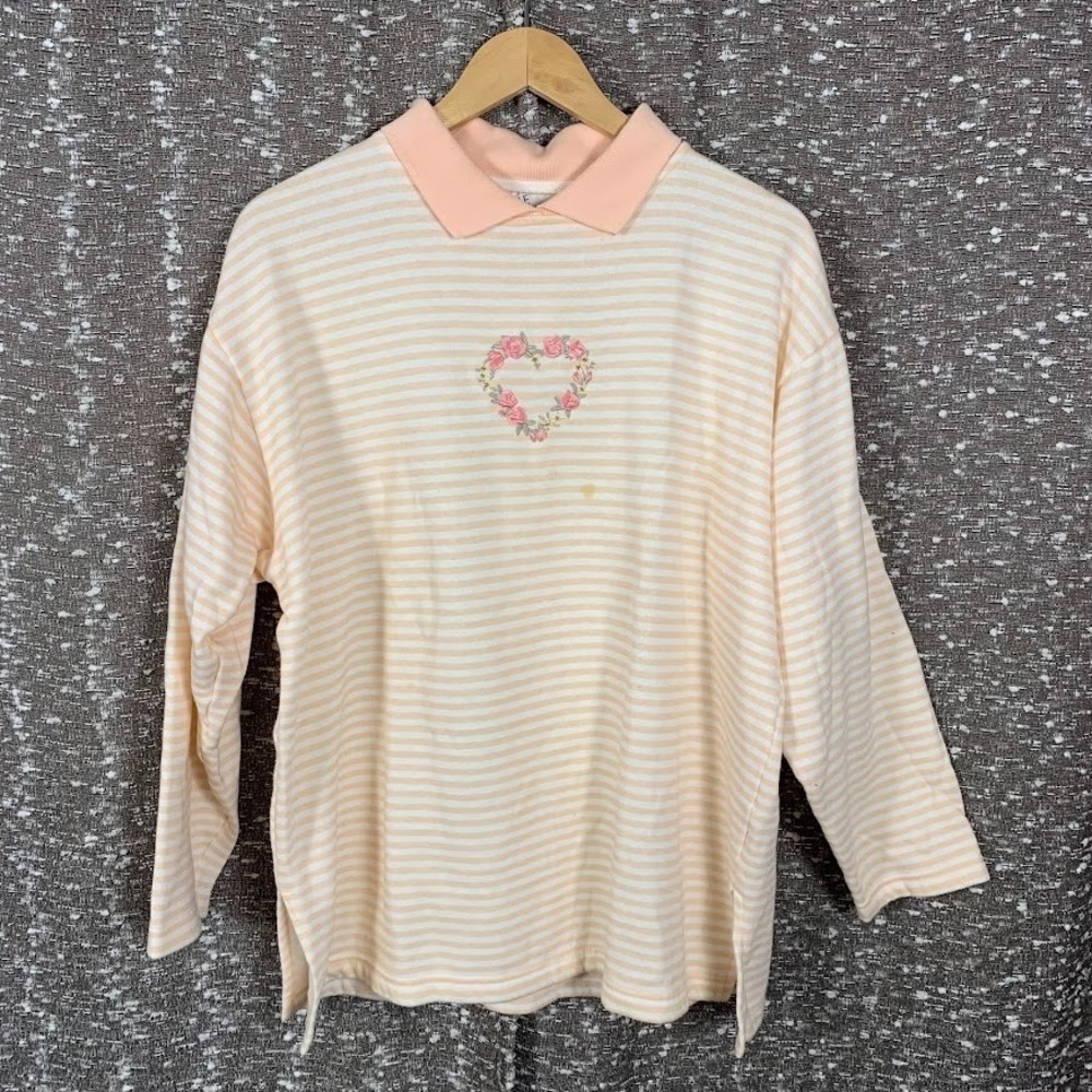 Vintage Pebble Court Collared Long‎ Sleeve Shirt Embroidered Women's Large